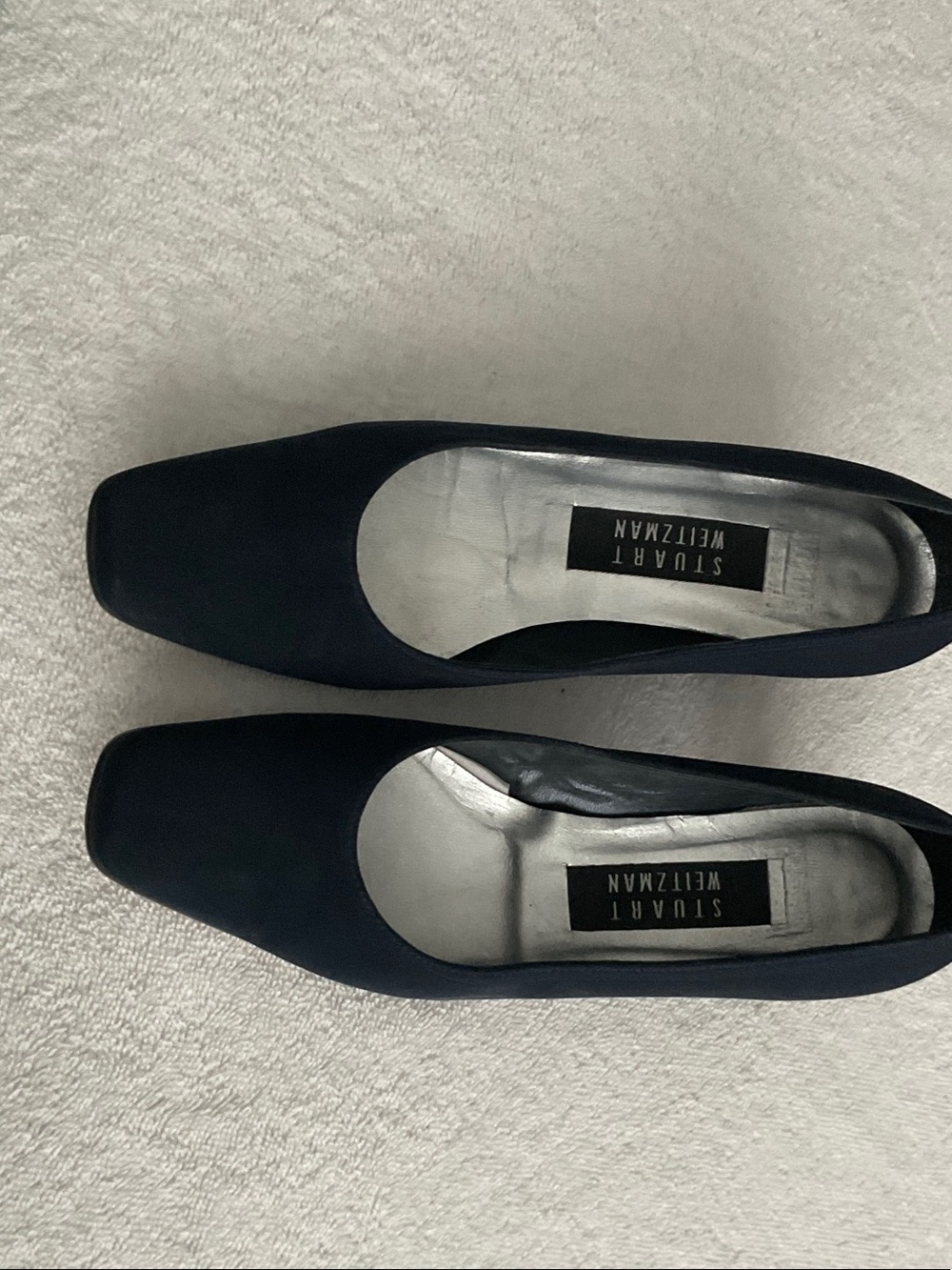 Stuart Weitzman Navy Square-Toe Low Heel Pumps
